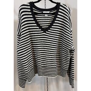For The Republic Womens Black White Sweater Stripe V-neck Sz XL